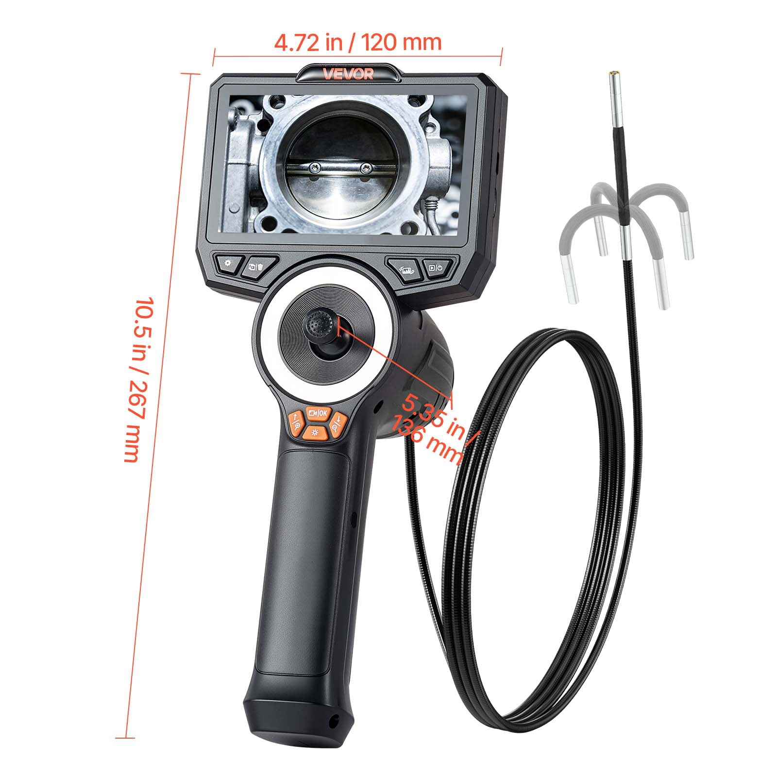 VEVOR 4-Way Articulating Endoscope with Light, 1080P HD Industrial Borescope Inspection Camera with 0.15-inch Ultra Slim Articulated Probe, Flexible Snake Scope Cam