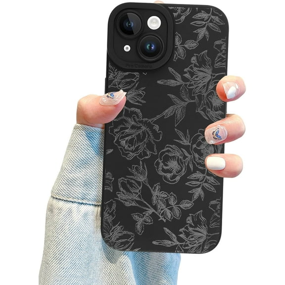 Compatible with iPhone 15 Case Cute for Women Girly Clear Flower Floral Design Soft TPU Shockproof Protective for iPhone 15 - Rose