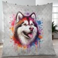 thumbnail image 4 of Watercolor Drip Alaskan Malamute Pop Art Colorful Portrait Artwork Quilt Blanket Alaska Mal Dog Lovers Gifts Cozy Comforter Throw Blanket - 01009, 4 of 5