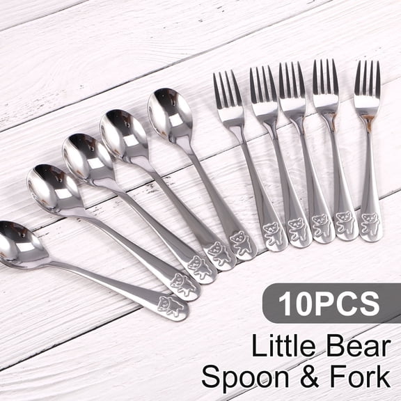 Tcwhniev Kids Silverware Set, 10 Pieces Toddler Utensils, Stainless Steel Childrens Flatware Set, Kids Forks and Spoons, Kids Cutlery for Home Preschools
