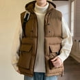 thumbnail image 4 of WTOBBY Men's Winter Trend Wear Loose Thick Down Cotton Clip Multi-Pocket Solid Color Casual Hooded Vest Coat, Detachable Hood for Versatile Styling in Cold Weather,Coffee 2XL, 4 of 4