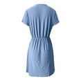 thumbnail image 4 of Women's Swimsuit Cover Ups - V Neck Drawstring Slit Eyelet Embroidery Beach Dress, Flowy Short Sleeve, 4 of 5