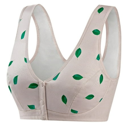 Ierhent Bralettes for Women Plus Size Bras for Women Front Closure Print Lingerie Bras Wireless Bras Scoop Neck Comfy Corset Bra(Beige 44)