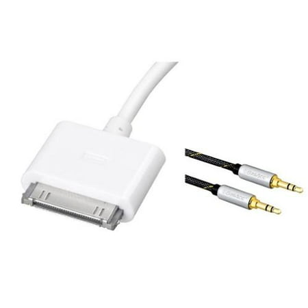Iphone 4s Replacement Cable MFI 3FT USB Data Sync 30 pin Cable Cord for iPhone 4 4S The new iPad iPod touch 2nd nano 5th (+ 3.5mm Audio Cable M/M) ()