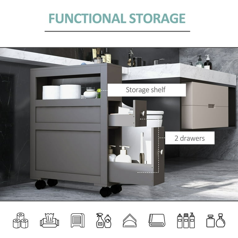 HOMCOM Narrow Bathroom Storage Cabinet with Rolling Wheels, Gray HOMCOM Narrow Bathroom Storage Cabinet with Rolling Wheels, Gray