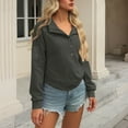 thumbnail image 5 of Feancey Corduroy Long Sleeve Shirts for Women Half Button Collar Pullover Tops Fall Casual Lightweight Sweatshirt Solid Color Loose Tunic Tees Dark Gray XXL, 5 of 7