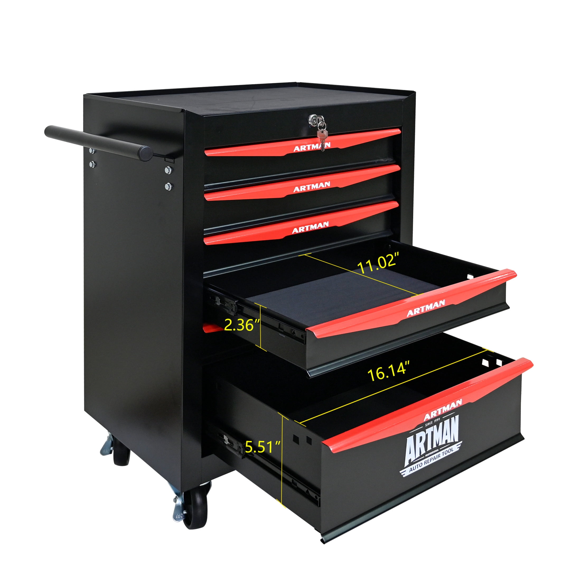 Noble House 6-Drawer Mobile Steel Tool Organizer with Key Lock, Ball Bearing Slide Storage Cabinet Box, Black