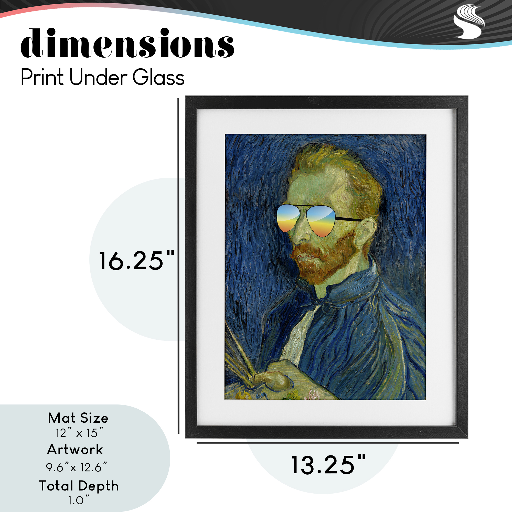 Funny Van Gogh Sunglasses Black Framed Print Under Glass, design by Masters Redux
