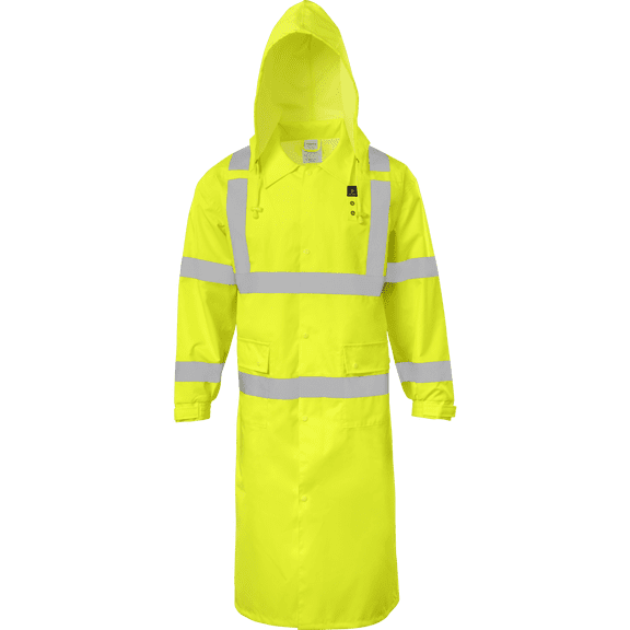 49” Hi Vis Flame Retardant Raincoat with Tuckaway Hood (Lime, 2X-Large)