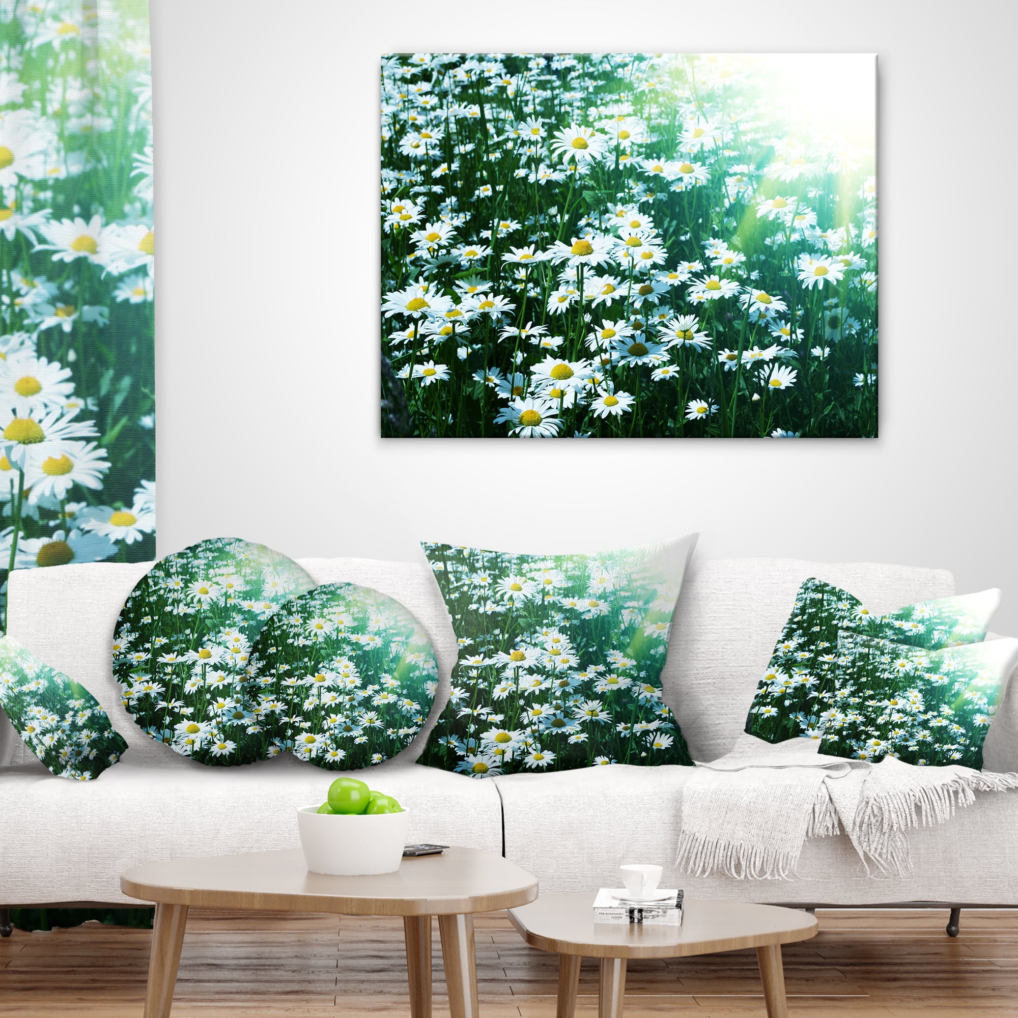 Designart Sunny Garden with Cute White Flowers - Floral Throw Pillow - 16x16