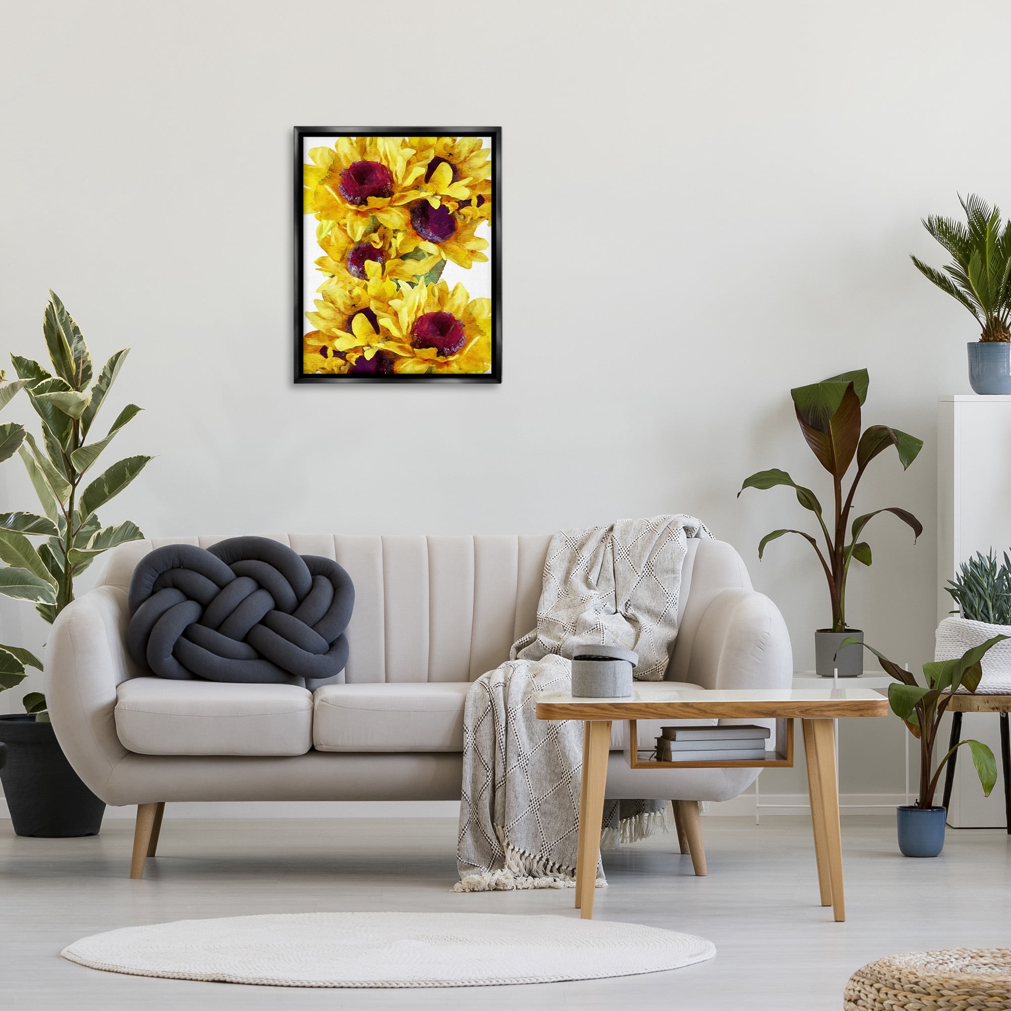 Stupell Industries Overlapping Sunflower Blooms Botanical & Floral Painting Black Floater Framed Canvas Art Print Wall Art, 25 x 31