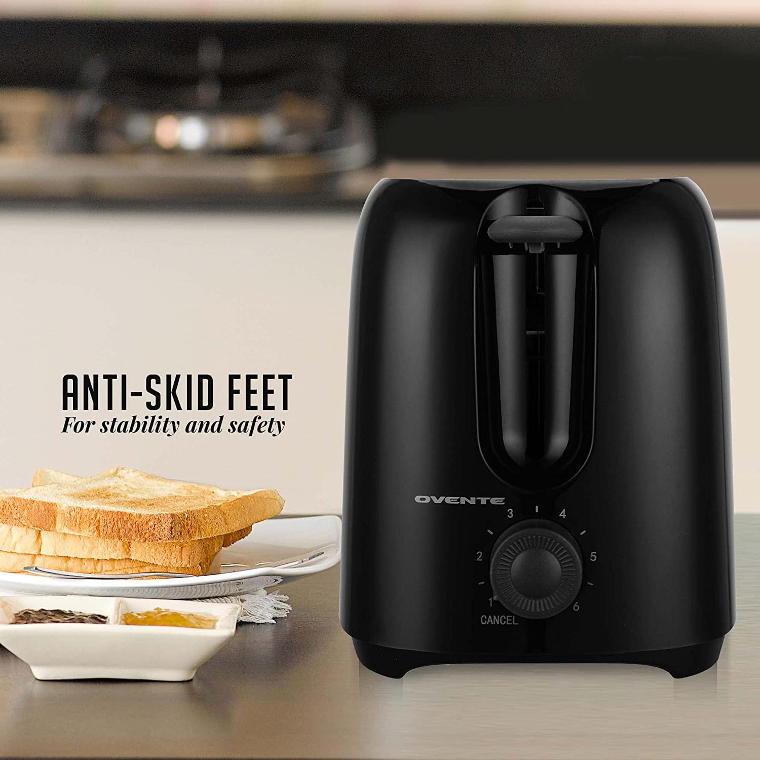 Electric Toaster Machine with 6-Shade Browning Selector Setting, Compact Design and Removable Crumb Tray, 700W Power Perfect for Toasting Bread, Thin Bals Waffles