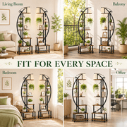 SERBASIC 2 Pcs 65 Tall Plant Stand Indoor with Grow Lights and Locking Wheels, 6 Tier Plant Shelf Half Moon Curved Ladder Flower Pot Stand Large Metal Plant Rack for Living Room, Storage & Display