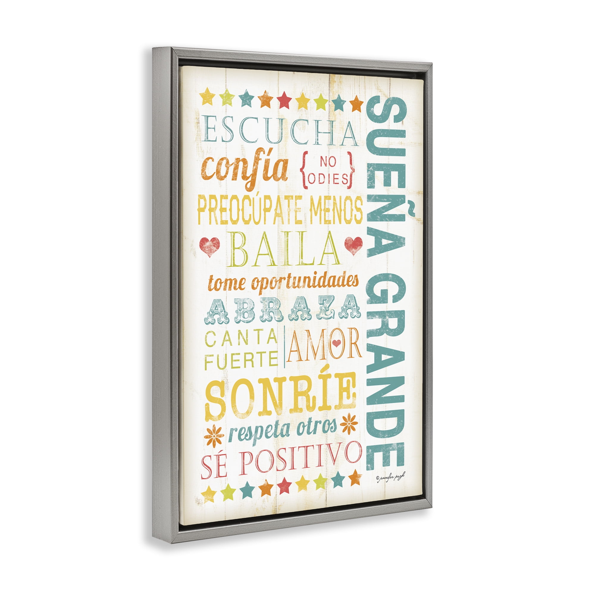Stupell Industries Sueña Grande Frases Positivas Inspirational Quotes & Sayings Painting Gray Floater Framed Art Print Wall Art, 21 x 31