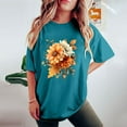 thumbnail image 4 of gbyLJF Short Sleeve Shirts for Women Plus Size Drop Shoulder T Shirts 2024 Trendy Floral Print Crew Neck Tee Tops Blue M, 4 of 7
