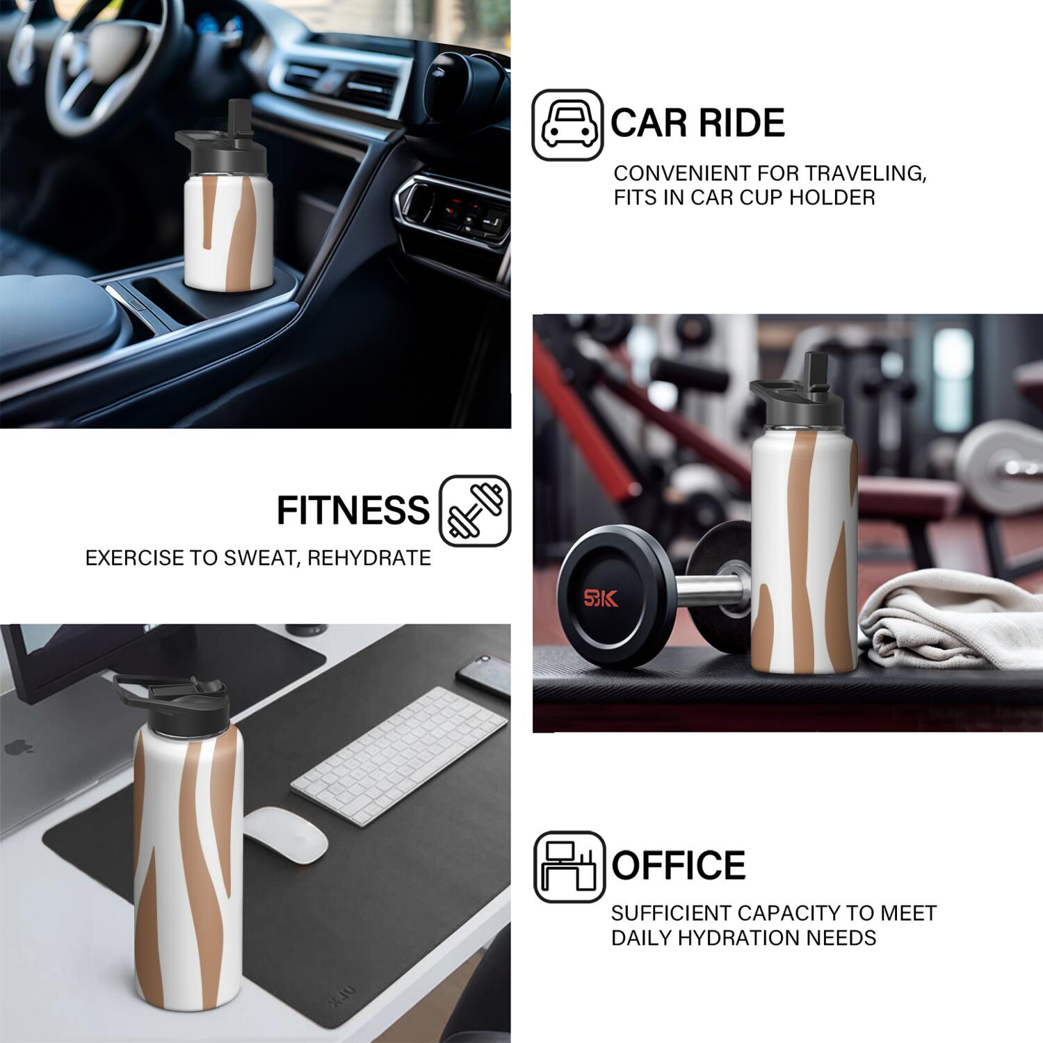Leopard Print Insulated Stainless Steel Water Bottle with Straw & Cleaning Brush – 18 Oz | Leakproof, BPA-Free, 304 Stainless Steel, Wide Mouth, Travel Mug for Car, Gym, Office