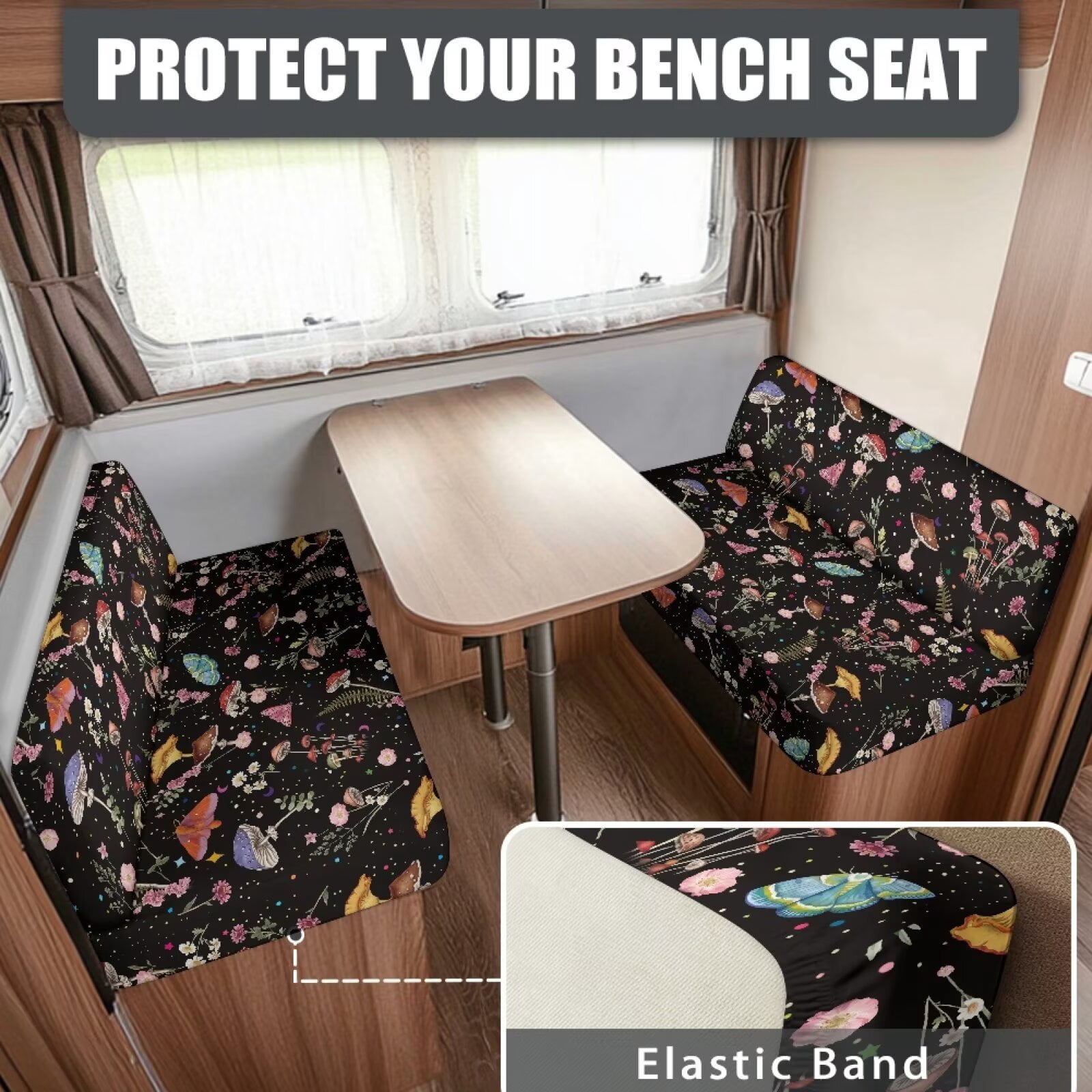 XYZCANDO Boho Style Mushroom Flower RV Dinette Cushion Covers Universal RV Accessories Outdoor Travel Use Comfortable Bench Cushion Stretchable Couch Cover 2 Cushion Sofa Washable Sofa Cover Gifts
