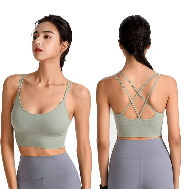 Elbourn Cross Back Sport Bras Padded Strappy Criss Cross Cropped Bras for  Yoga Workout Fitness Low Impact 1 Pack 