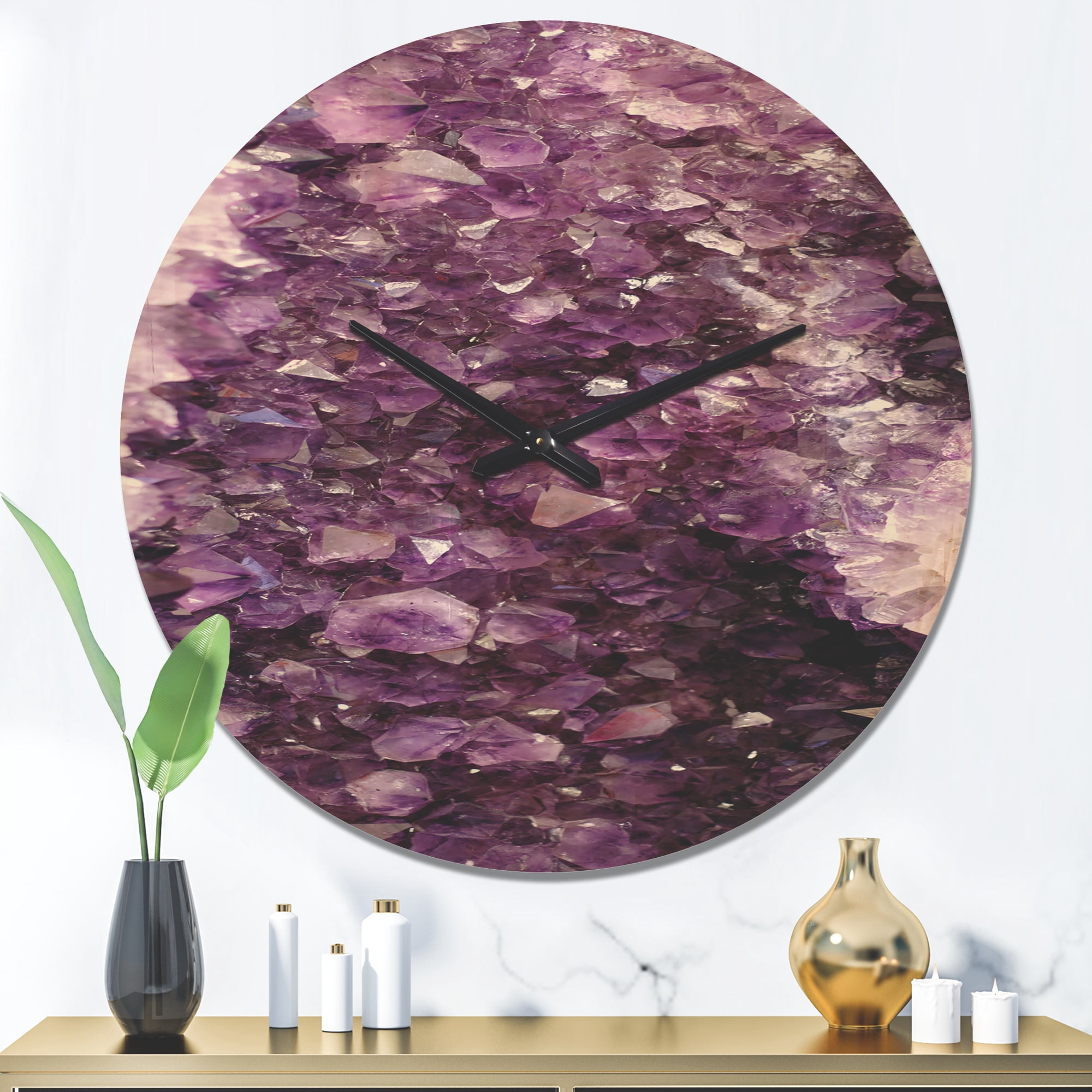 Designart 'Closeup Purple Precious Stones ' Modern Wood Wall Clock