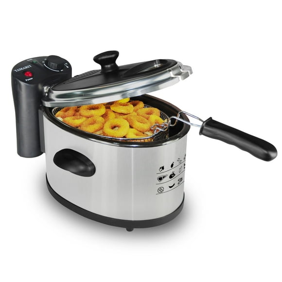 TAMARIT 3.5L Deep Fryer with Basket for Home Use,1800W Electric Fryer with Temperature Control, View Window & Filter Lid, Oval Shape, Ideal for Fries, Fish and Chicken, S