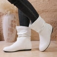 thumbnail image 2 of Pandaie Women's Slouch Ankle Flat Boots Fashion Wide Calf Low Heel Short Booties Comfortable Leather Slip on Winter Riding Shoes White 8, 2 of 9