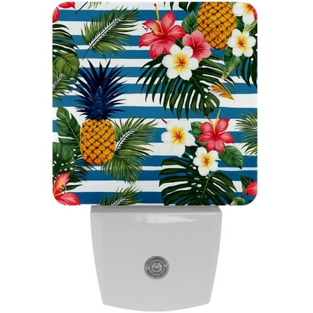

Plug in Led Night Light with Auto Dusk to Dawn Sensor White Nightlights for Hallway Bedroom Kids Room Kitchen Stairway 2 Pack Tropical Palm Leaf Flower Pineapple