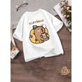 thumbnail image 1 of Camiseta blanca con estampado de dibujos animados de un adorable capibara bebiendo té de boba para niños. Algodón suave y duradero, cuello redondo y manga corta. Ideal para la diversión al aire libr, 1 of 6