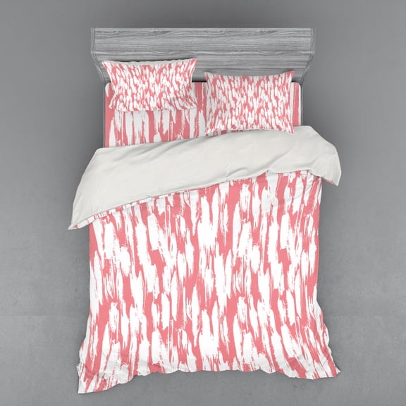 Ambesonne Abstract Bedding Set 4 Pcs, Watercolor Paint Smear, Queen, Coral White