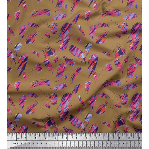 Soimoi Silk Fabric Brush Stroke Abstract Printed Fabric 1 Yard 42 Inch Wide