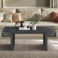 thumbnail image 3 of American Vintage Industrial Coffee Table, Double-Tier Rustic Reclaimed Wood Design, Decor Table with Sturdy MDF Core and Solid Wood Legs for Living Room and Office, Antique Black, 3 of 7