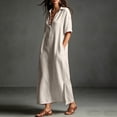 thumbnail image 5 of VBVC Women's Cotton Linen Button Down Maxi Dress , Summer Side Slit Dress For Women , Ladies' Short Sleeve Shirt Dress with Pockets,Beige,S-3XL, 5 of 9