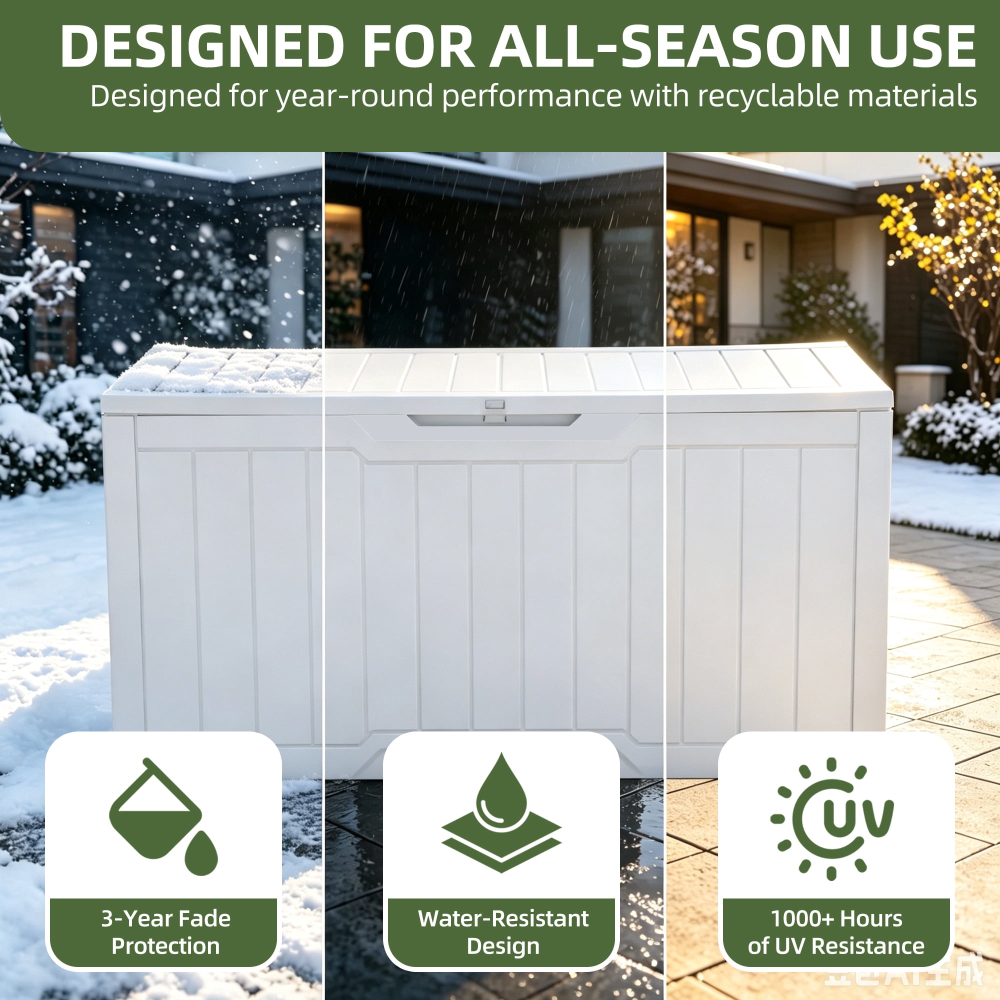 Uforic 100 Gallon Deck Box, Lockable Waterproof Resin Outdoor Storage Bin, White