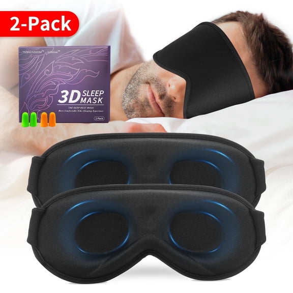3D Sleep Mask for Men&Women, 2 Pack Contour Eye Masks for Sleep, Side Sleeping Mask for Men&Women, Blackout Eye Mask for Sleeping Eye Mask, Airplane Travel Essentials for Men, Meditation Black&Black