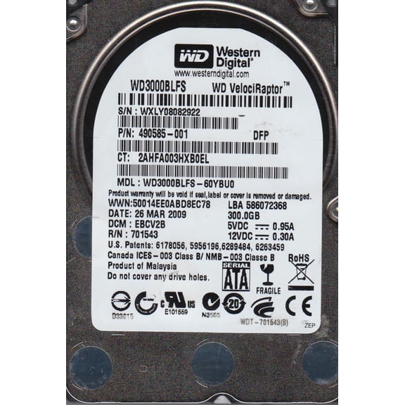 WD3000BLFS-60YBU0, DCM EBCV2B, Western Digital 300GB SATA 2.5 Hard Drive