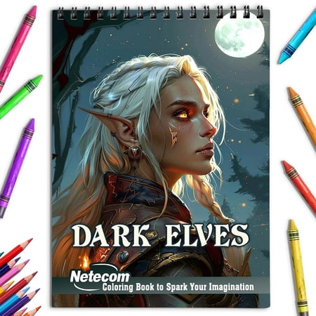Netecom Dark Elves Coloring Book for Adults Spiral Bound Soft Cover