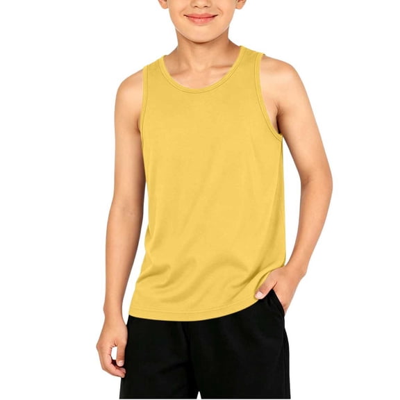 HAiming Boys Tank Tops Athletic Sleeveless Comfy Tee Workout Kids Summer Tops Loose Casual Solid Color Scoop Neck T Shirts