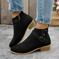 thumbnail image 2 of Mostsola Womens Chelsea Boots Fashion Buckle Strap Low Stacked Heel Ankle Boots Zip up Booties, 2 of 5
