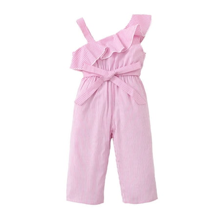 

2T Baby Girls Clothes Baby Girls Overall Pants 2-3T Toddler Girls Sleeveless One-piece Jumpsuit Stripe Jumpsuit Pink