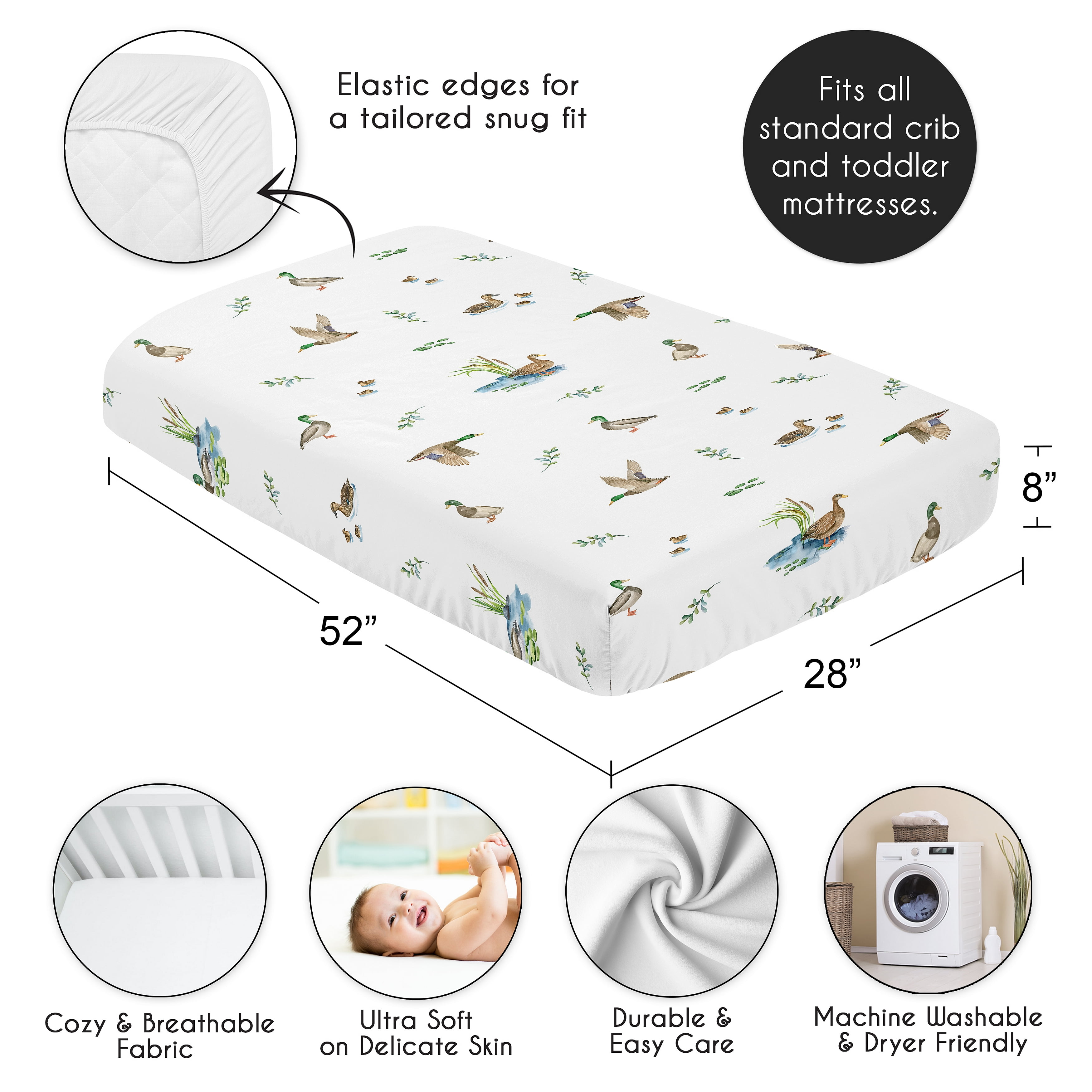 Sweet Jojo Designs Watercolor Mallard Ducks Boy, Girl, Unisex/Gender Neutral Fitted Crib Sheet