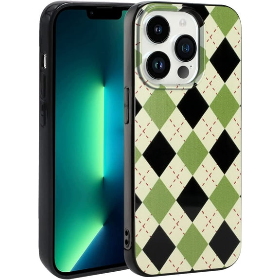 Phone Case for iPhone 11 Pro, Kawaii TPU Bumpers Back Phone Cover for iPhone 11 Pro (5.8 inch), Women Girl Cute Protective Cases Slim Cover, Green Diamond Grid
