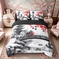 thumbnail image 3 of Manfei Traditional Red Lantern Pagoda Twin Bedding Sets for Teens, Japanese Bridge Bedding Comforter Set, Black White Red, Black Reversible7-Piece, 3 of 6