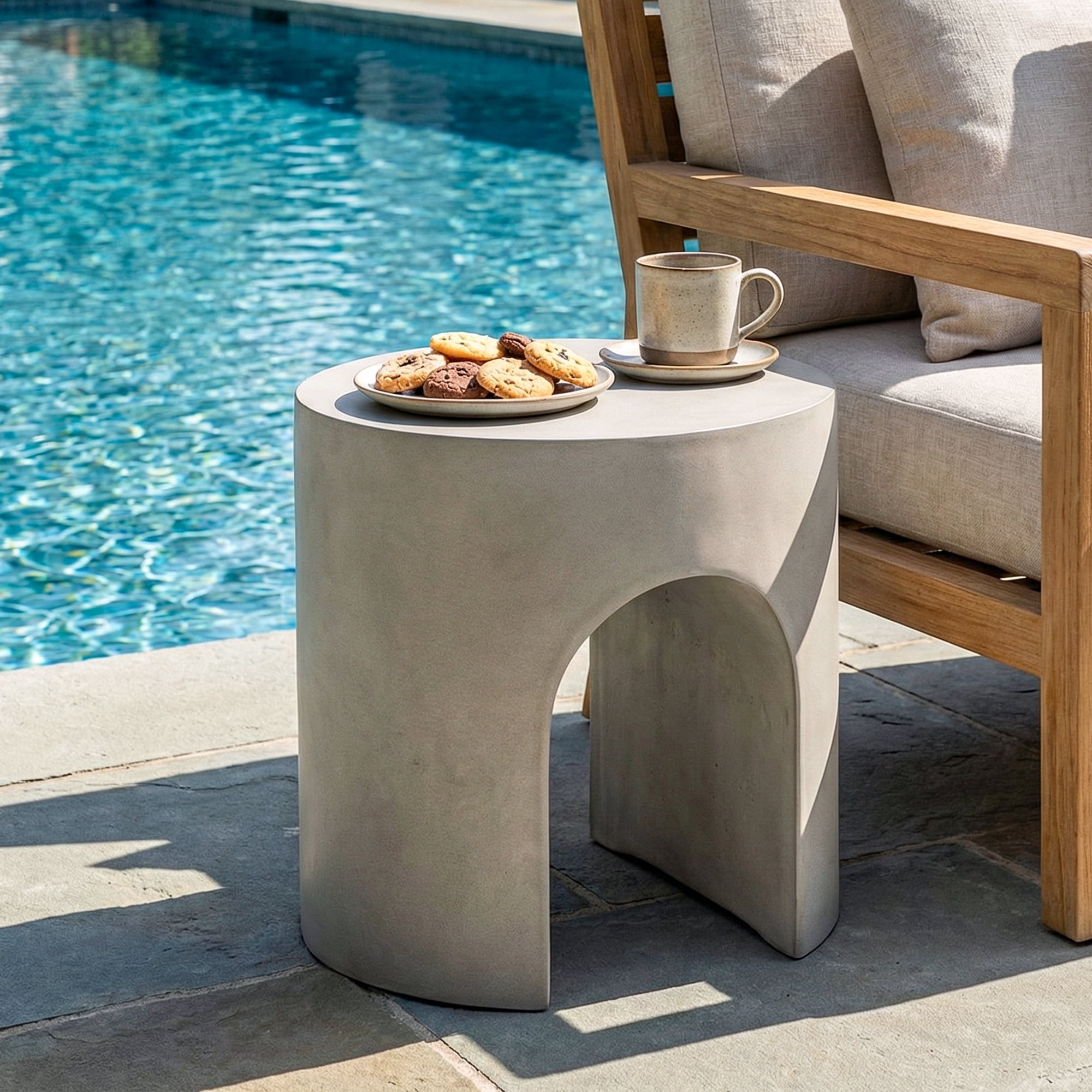 FOROUTIA 15.7" Gray Arch Side Table, Waterproof Magnesium Oxide Accent Table, Modern Indoor Outdoor End Table for Patio, Living Room, Bedroom, Small Space Stool