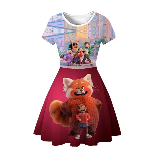 Turning Red Disney Ropa Niñas Vestido de verano Niños Cosplay Mei Panda rojo Estampado de dibujos animados Traje de encanto Casual Princesa Vestidos7-8T (Etiqueta 140) Gao Jinjia LED