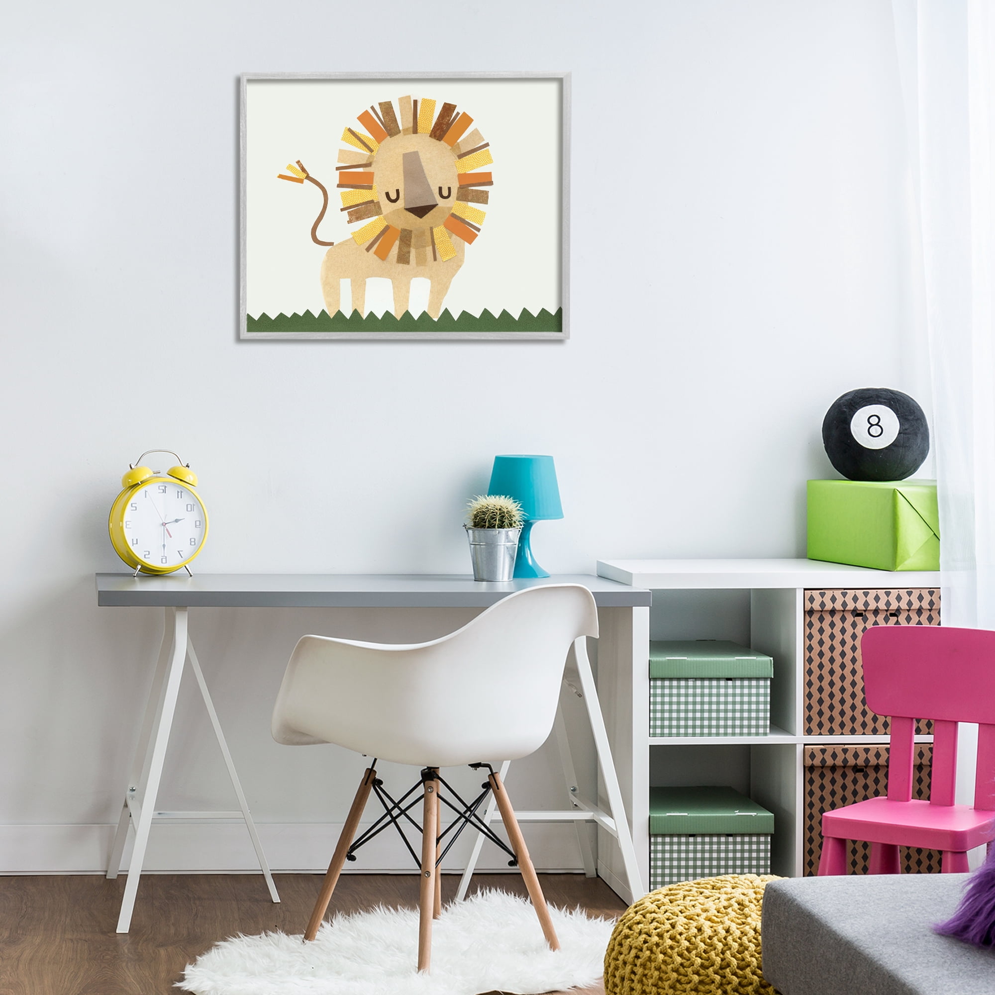 Stupell Industries Cozy Corner Lion Animals & Insects Painting Gray Framed Art Print Wall Art, 30 x 24