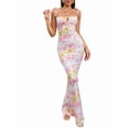 thumbnail image 2 of Women'S Summer Floral Bodycon Maxi Dress Spaghetti Strap Sleeveless Bohemian Maxi Dress White Pink Yellow XL, 2 of 8