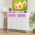 thumbnail image 4 of Dresser for Bedroom with LED Lights and Charging Station, Wooden 6 Drawer Double Dresser with 2 Doors, Modern Chest of Drawers for Bedroom, Entryway, Hallway, White, 4 of 7