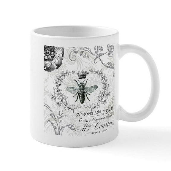 CafePress - Vintage French Shabby Chic Queen Bee Collage Mug - 11 oz Ceramic Mug - Novelty Coffee Tea Cup