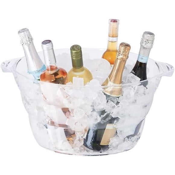 U Chef Hielera para Bebidas, Cubeta para Hielo, Enfriador de Acrílico Ovalada para Fiestas, Enfriador de Vino y cerveza Transparente con Asas para Fiesta, Cubeta de hielo para bares