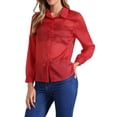 thumbnail image 4 of CAMISA MESH TRANSPARENTE DE CUELLO PUNTA DE MUJER INSPIRADA CHIC DE MANGA LARGA CON BOTONES TAMAÑO XS ROJO, 4 of 6