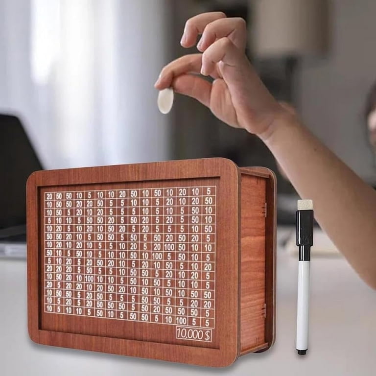 2024 Wooden Cash Savings Box With Lock – Handmade Money Bank For $10,000 Goal, Cool Desk Decoration Or Gift